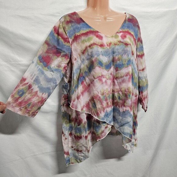 Click by Color Me Cotton V Neck Layered Top Blouse Women Size L Cupra Rayon - Picture 5 of 12